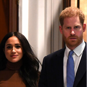 Le prince Harry, duc de Sussex, et Meghan Markle, duchesse de Sussex, en visite à la Canada House à Londres. Le 7 janvier 2020.