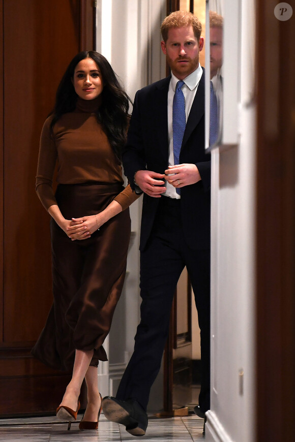 Le prince Harry, duc de Sussex, et Meghan Markle, duchesse de Sussex, en visite à la Canada House à Londres. Le 7 janvier 2020.