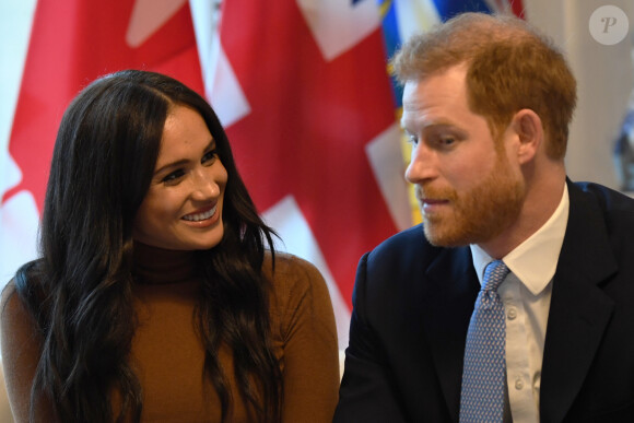 Le prince Harry, duc de Sussex, et Meghan Markle, duchesse de Sussex, en visite à la Canada House à Londres. Le 7 janvier 2020.