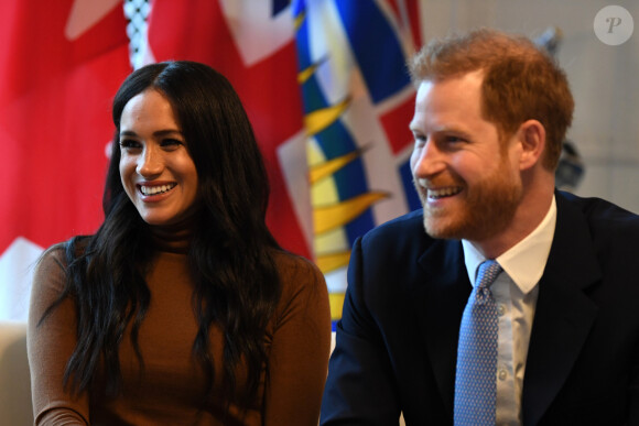 Le prince Harry, duc de Sussex, et Meghan Markle, duchesse de Sussex, en visite à la Canada House à Londres. Le 7 janvier 2020.