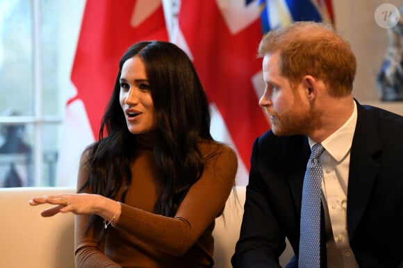 Le prince Harry, duc de Sussex, et Meghan Markle, duchesse de Sussex, en visite à la Canada House à Londres. Le 7 janvier 2020.