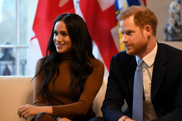 Le prince Harry, duc de Sussex, et Meghan Markle, duchesse de Sussex, en visite à la Canada House à Londres. Le 7 janvier 2020.