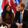Le prince Harry, duc de Sussex, et Meghan Markle, duchesse de Sussex, en visite à la Canada House à Londres. Le 7 janvier 2020.