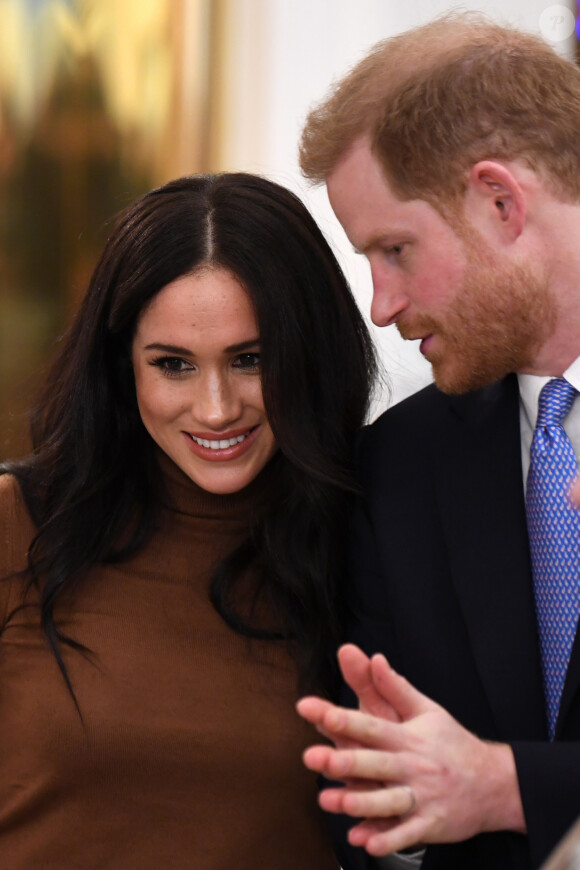 Le prince Harry, duc de Sussex, et Meghan Markle, duchesse de Sussex, en visite à la Canada House à Londres. Le 7 janvier 2020.