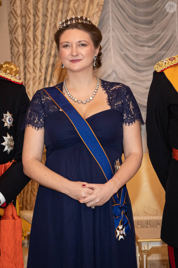 La princesse Stéphanie, grande-duchesse héritière de Luxembourg, enceinte de son premier enfant avec le prince Guillaume, au palais grand-ducal à Luxembourg, le 16 janvier 2020, pour la réception du Nouvel An.