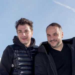 Michaël Youn, Arnaud Ducret, François-Xavier Demaison, Caroline Anglade (enceinte) au photocall du film "Divorce Club" lors du 23ème festival international du film de comédie de l'Alpe d'Huez, le 18 janvier 2020. © Cyril Moreau/Bestimage