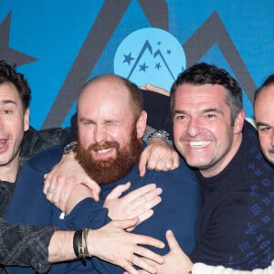 Michaël Youn, Arnaud Ducret, François-Xavier Demaison, Caroline Anglade (enceinte), Marc Riso au photocall du film "Divorce Club" lors de la 23ème édition du festival international du film de comédie l'Alpe d'Huez, le 17 janvier 2020. © Cyril Moreau/Bestimage