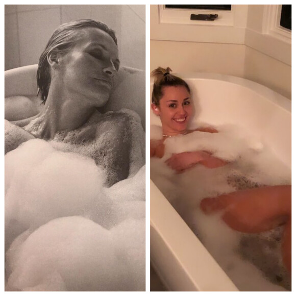 Match des bains- Estelle Lefébure et Miley Cyrus posent toutes deux dans un bain- janvier 2020.