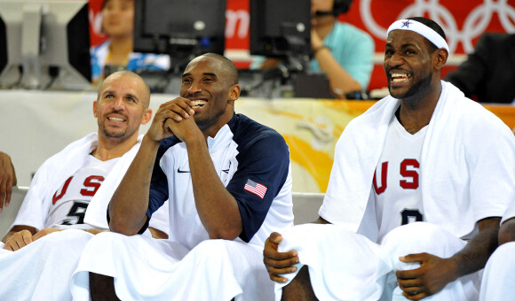 Jason Kidd, Kobe Bryant et LeBron James lors des Jeux olympiques de Pékin le 20 août 2008.
