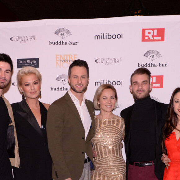 Les danseurs Denitsa Ikonomova, Yann-Alrick Mortreuil, Katrina Patchett, Christian Millette, Emmanuelle Berne, Guillaume Foucault, Jade Geropp et Maxime Dereymez lors du cocktail de lancement de la tournée "Entre Nous" by D'pendanse, au Buddha-Bar à Paris, France, le 28 janvier 2020. © Rachid Bellak/Bestimage