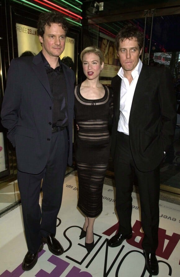 Renée Zellweger à la première de "Bridget Jones" à Londres avec Colin Firth et Hugh Grant, en 2001.