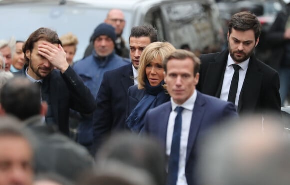 Tristan Bromet et Brigitte Macron - Arrivées aux obsèques de Michou en l'église Saint-Jean de Montmartre à Paris. Le 31 janvier 2020