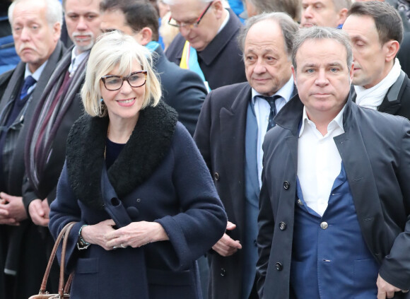 Chantal Ladesou, son mari Michel Ansault et Fabien Lecoeuvre - Arrivées aux obsèques de Michou en l'église Saint-Jean de Montmartre à Paris. Le 31 janvier 2020
