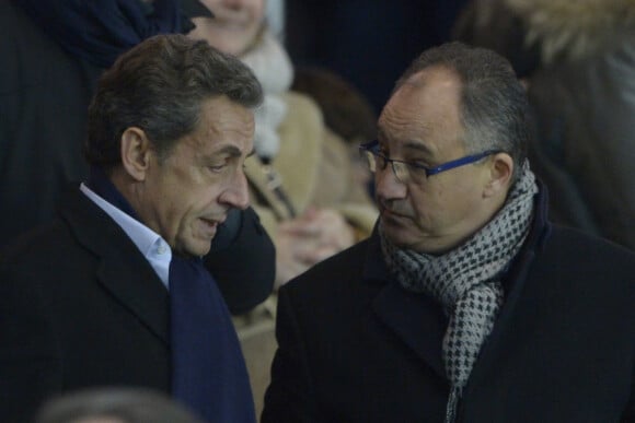 Nicolas Sarkozy et Saïd Chabane lors du match PSG-SCO Angers au Parc des princes le 23 janvier 2016. Photo by Henri Szwarc/ABACAPRESS.COM