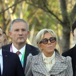Jean-Michel Jarre, Emmanuel Macron et sa femme la Première Dame Brigitte Macron - Arrivée du Président de la République Emmanuel Macron et la première dame Brigitte Macron au Centre Georges Pompidou x West Bund Museum Project à Shanghai en Chine le 5 novembre 2019. © Dominique Jacovides / Bestimage