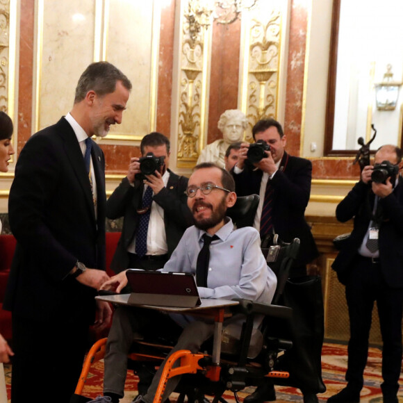 Le roi Felipe VI et la reine Letizia d'Espagne, La princesse Leonor, L'infante Sofia d'Espagne - Cérémonie d'ouverture du Parlement Espagnol et du Congrès des députés (Corstes Generales, Congreso de los Diputados) à Madrid le lundi 03 février 2020.