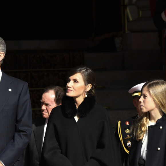 Le roi Felipe VI d'Espagne, la reine Letizia, la princesse Leonor, l'infante Sofia - La famille royale d'Espagne lors de la cérémonie d'ouverture de la législature du congrès des députés à Madrid le 3 février 2020.
