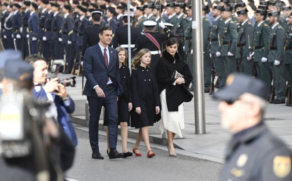 Pedro Sanchez, l'infante Sofia, la princesse Leonor, la reine Letizia d'Espagne - La famille royale d'Espagne lors de la cérémonie d'ouverture de la législature du congrès des députés à Madrid le 3 février 2020.