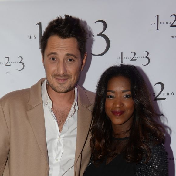 Exclusif - Vincent Cerutti et sa compagne Hapsatou Sy lors de la présentation de la collection limitée des marques 1.2.3 et Swarovski dans la boutique 1.2.3, au 7 avenue des Ternes à Paris, le 25 novembre 2016. La marque emblématique 1.2.3 du chic parisien et de l'élégance à la française a fait appel au maître du cristal Swarovski pour créer une collection limitée mettant en lumière des tenues chic et contemporaines. Déclinée en pull et tee-shirts ornés de cristaux Swarovski, cette collection est sublimée par trois ravissantes robes et une combinaison cristallisée. Sans oublier des accessoires étincelants composés de bijoux et d'une jolie pochette. © Rachid Bellak/Bestimage