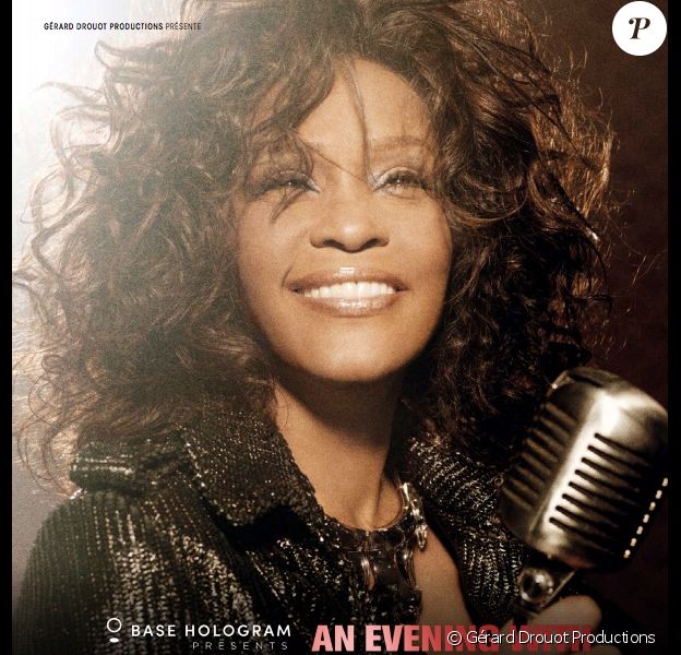 Affiche du spectacle "An evening with Whitney Houston", le show holographique de la chanteuse. Le 15 mars 2020 à la salle Pleyel.