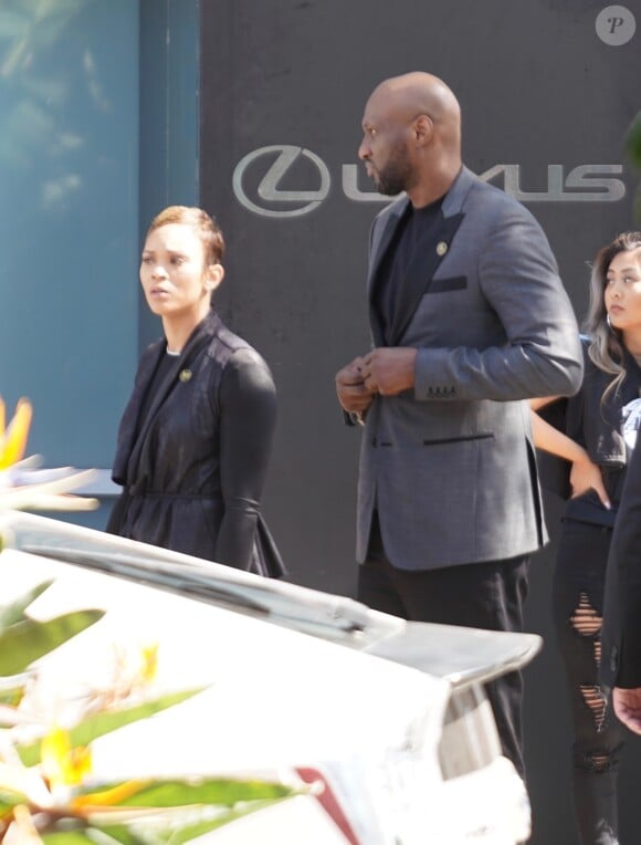Lamar Odom, Sabrina Parr - Les célébrités arrivent pour un dernier hommage à Kobe Bryant et sa fille Gianna au Staples center de Los Angeles, le 24 février 2020