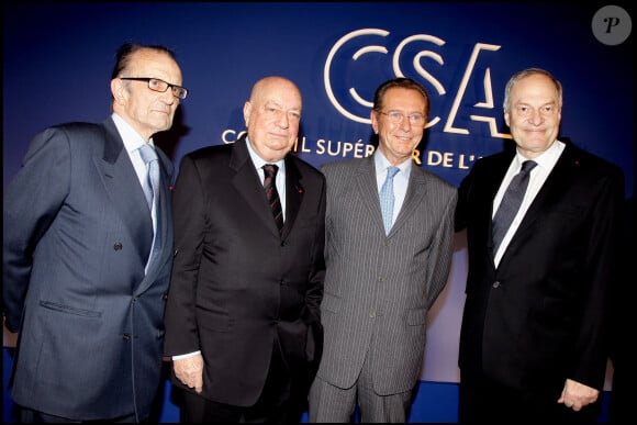 Les présidents du CSA Jacques Boutet (1989-1995), Hervé Bourges (1995-2001), Dominique Baudis (2001-2007), Michel Boyon (depuis 2007) au 20e annivrsaire du CSA, le 3 février 2009