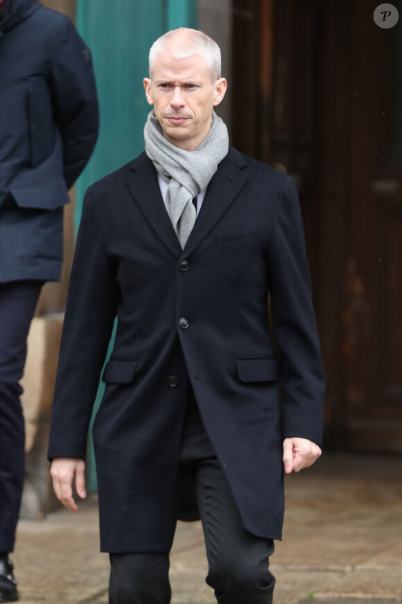 Le ministre de la culture, Franck Riester - Sorties des obsèques d'Hervé Bourges en l'église Saint-Eustache à Paris le 2 mars 2020.