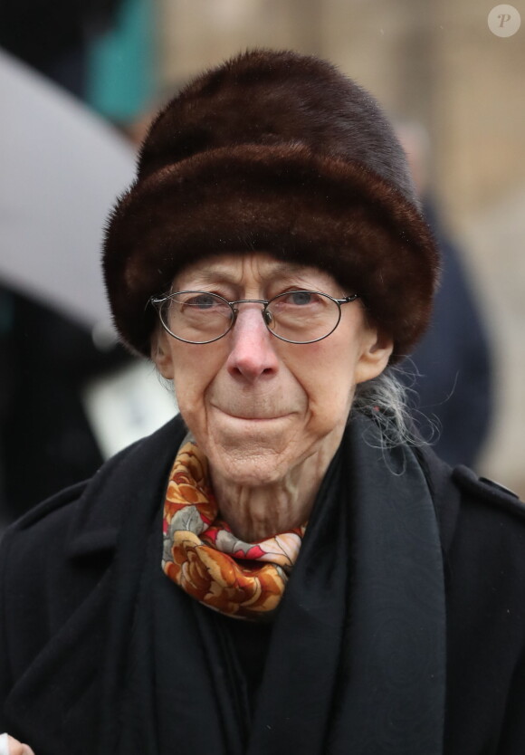 La veuve, Mme Marie Bourges - Sorties des obsèques d'Hervé Bourges en l'église Saint-Eustache à Paris le 2 mars 2020.
