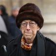 La veuve, Mme Marie Bourges - Sorties des obsèques d'Hervé Bourges en l'église Saint-Eustache à Paris le 2 mars 2020.
