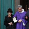 La veuve, Mme Marie Bourges et son fils Patrick Bourges - Sorties des obsèques d'Hervé Bourges en l'église Saint-Eustache à Paris le 2 mars 2020.