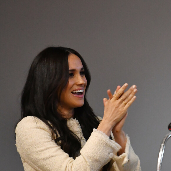 Meghan Markle, duchesse de Sussex, fait une visite surprise à l'école supérieure Robert Clack de Dagenham pour célébrer la "Journée internationale de la femme". Royaume Uni,. Le 7 mars 2020.