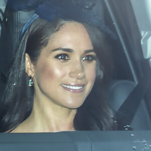 Le prince Harry, duc de Sussex, et Meghan Markle, duchesse de Sussex, arrivent à l'Eglise "All Saints Church" à Windsor pour assister à la messe dominicale aux côtés de la reine Elisabeth II d'Angleterre, le 8 mars 2020.