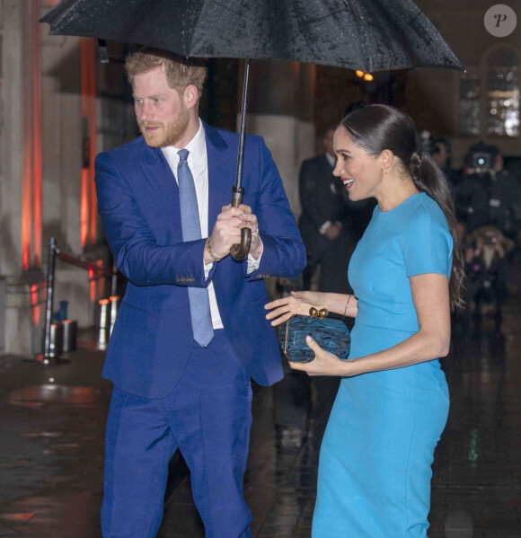 Le prince Harry, duc de Sussex, et Meghan Markle, duchesse de Sussex à la sortie de la cérémonie des Endeavour Fund Awards au Mansion House à Londres, Royaume Uni, le 5 mars 2020.
