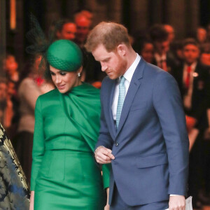 Le prince Harry, duc de Sussex, et Meghan Markle, duchesse de Sussex - La famille royale d'Angleterre lors de la cérémonie du Commonwealth en l'abbaye de Westminster à Londres, le 9 mars 2020.