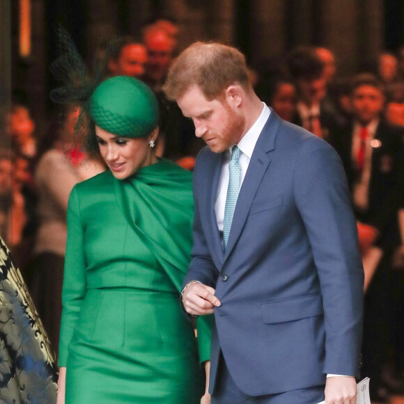 Le prince Harry, duc de Sussex, et Meghan Markle, duchesse de Sussex - La famille royale d'Angleterre lors de la cérémonie du Commonwealth en l'abbaye de Westminster à Londres, le 9 mars 2020.