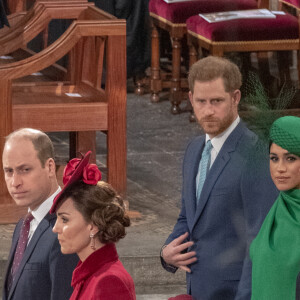 Le prince William, duc de Cambridge, et Catherine (Kate) Middleton, duchesse de Cambridge, Le prince Harry, duc de Sussex, Meghan Markle, duchesse de Sussex - La famille royale d'Angleterre lors de la cérémonie du Commonwealth en l'abbaye de Westminster à Londres le 9 mars 2020.