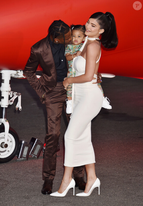 Kylie Jenner, son compagnon Travis Scott et leur fille Stormi Webster - Première du reportage 'Travis Scott : Look Mom I Can Fly', le 27 août 2019.