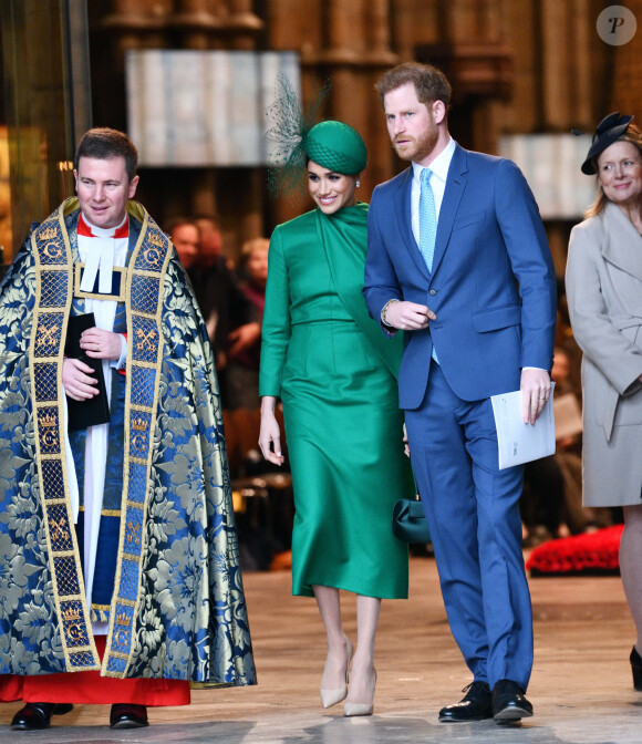 Meghan Markle, duchesse de Sussex, et le prince Harry, duc de Sussex - La famille royale d'Angleterre à la sortie de la cérémonie du Commonwealth en l'abbaye de Westminster à Londres. Le 9 mars 2020 09/03/2020 - Londres
