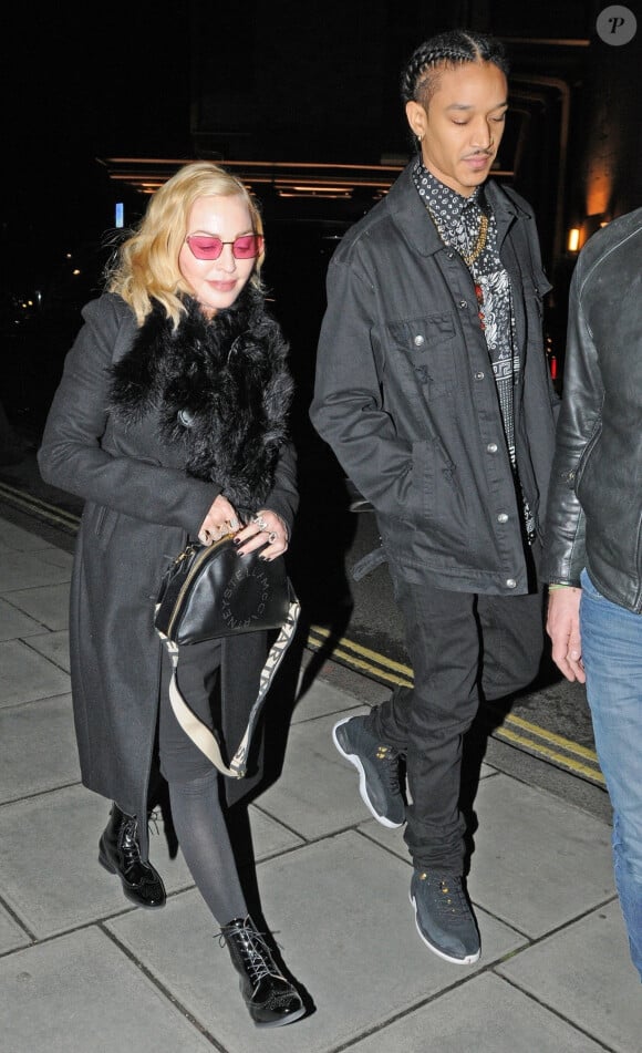 Exclusif - La légende de la pop Madonna et son compagnon Ahlamalik Williams profitent d'un repas de la Saint-Valentin au restaurant Fucina à Londres 14 février 2020.