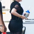 Exclusif - Madonna se rend à un rendez-vous à New York. La chanteuse porte une robe en dentelles noires et des bottes à talons, le 11 juillet 2019.