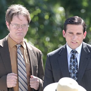 Steve Carell et Rainn Wilson filment une scène pour la série "The Office". Los Angeles. Le 20 août 2010.