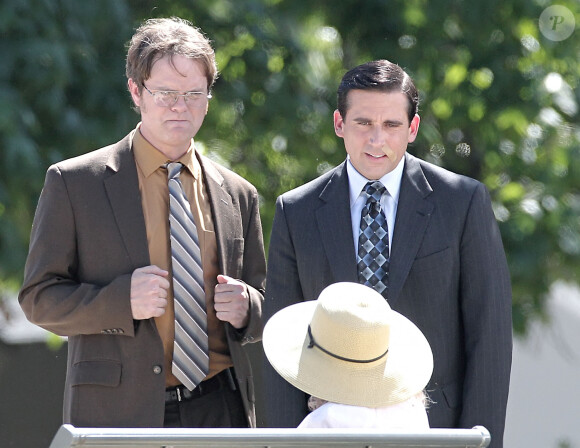 Steve Carell et Rainn Wilson filment une scène pour la série "The Office". Los Angeles. Le 20 août 2010.
