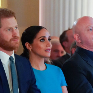 Le prince Harry, duc de Sussex, et Meghan Markle, duchesse de Sussex lors de la cérémonie des Endeavour Fund Awards au Mansion House à Londres, Royaume Uni, le 5 mars 2020.
