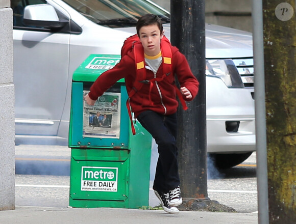 Exclusif - Logan Williams en tournage pour la série "The Flash" dans laquelle il incarnait Barry Allen (le vrai nom du super-héros, The Flash) enfant. Vancouver, le 10 avril 2014.