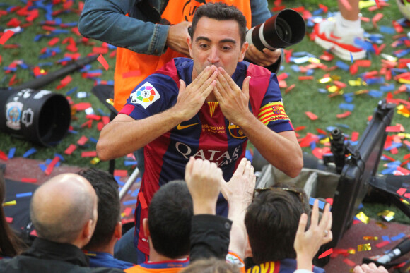 Xavi Hernandez fête le titre de champion d'Espagne du FC Barcelone. Barcelone, le 23 mai 2015.