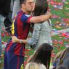 Xavi Hernandez et sa femme Nuria Cunillera - Les joueurs célèbrent leur victoire en famille du match de football La Liga contre Deportivo Coruna à Barcelone. Xavi Hernandez, capitaine du FC Barcelone, a annoncé son départ à la fin de la saison. Le 23 mai 2015