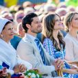 La reine Silvia, le prince Carl Philip de Suède, la princesse Sofia de Suède, la princesse Madeleine de Suède et son mari Chris O'Neill lors de la célébration du 42e anniversaire de la princesse Victoria à Borgholm le 14 juillet 2019.