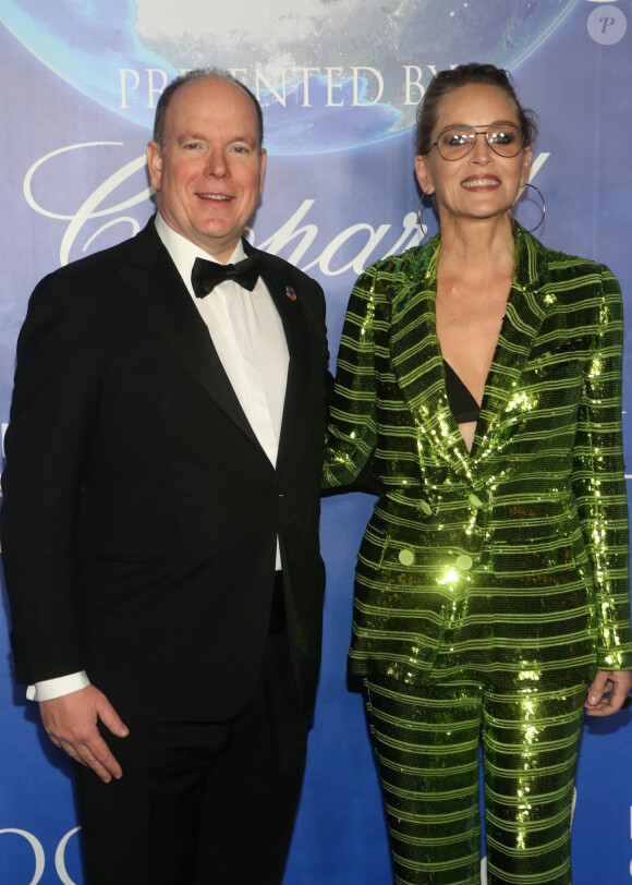 Le prince Albert II de Monaco, Sharon Stone - Soirée de gala Global Ocean à Hollywood le 6 février 2020