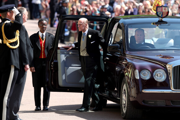 Le prince Philip, duc d'Edimbourg - Les invités arrivent à la chapelle St. George pour le mariage du prince Harry et de Meghan Markle au château de Windsor, Royaume Uni, le 19 mai 2018.