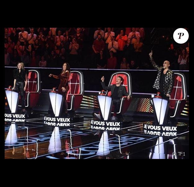 Image TF1 des enregistrement de la prochaine saison de The Voice avec quatre nouveaux coachs : Lara Fabian, Amel Bent, Marc Lavoine et Pascal Obispo